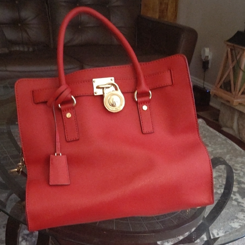 MICHAEL Michael Kors Red Satchel with Gold-Tone Lock